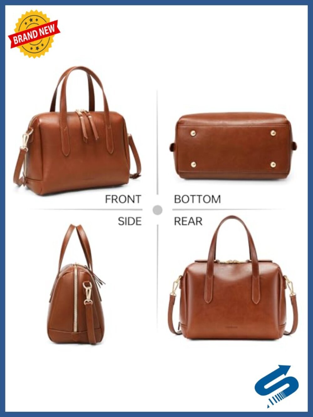 Vegan Leather Vintage Boston Satchel Crossbody Handbag Top Handle Shoulder Purse - Picture 5 of 5